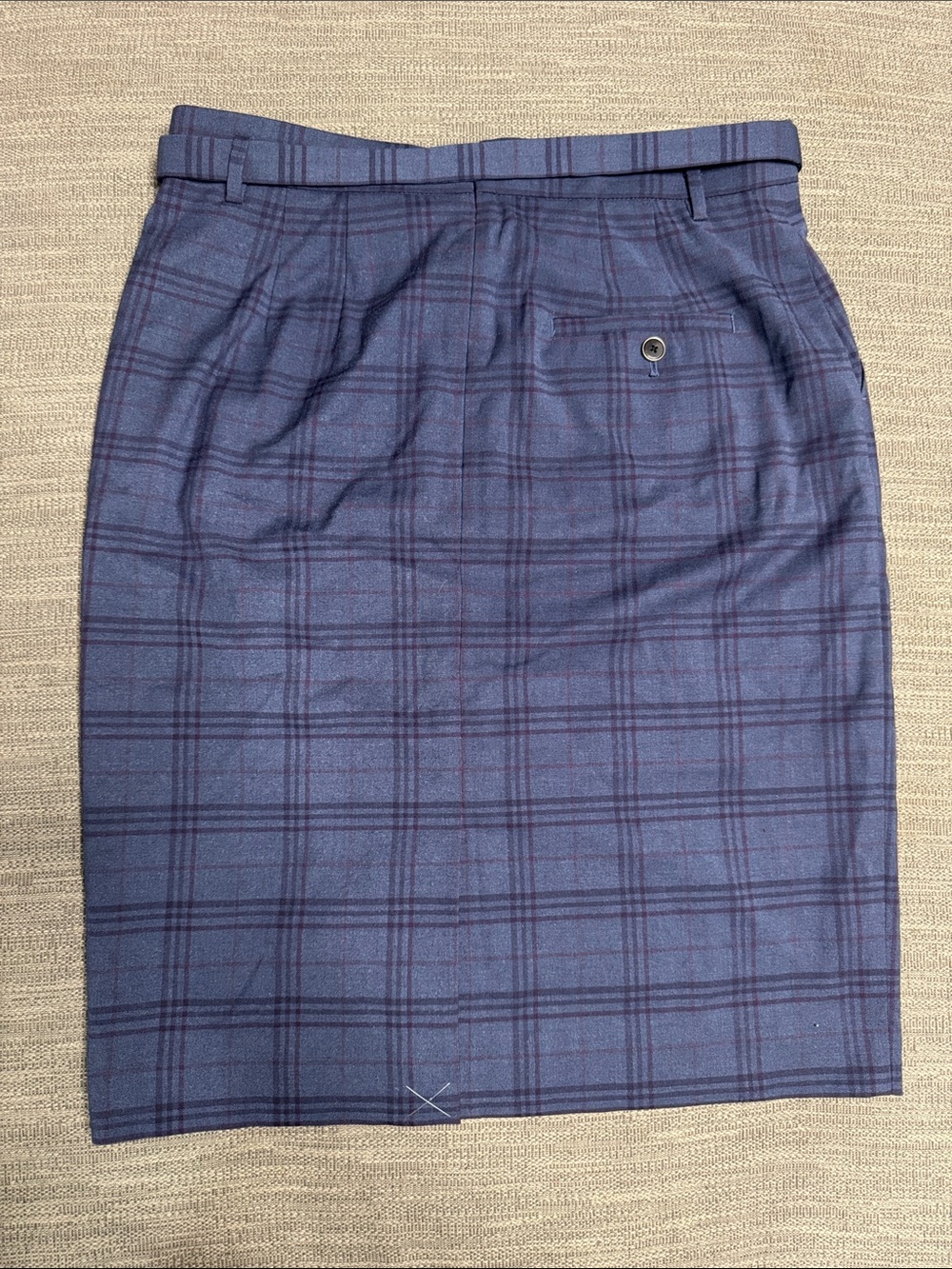 Ann Taylor Navy Plaid Belted Pencil Skirt